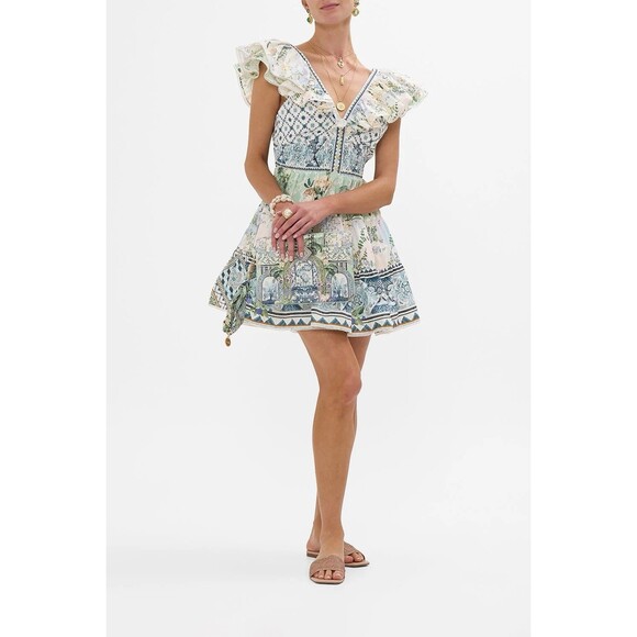 Camilla Tiered Short Dress With Neck Frill Jardim Party Size Large New $695